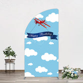 Lofaris Blue Sky White Cloud Airplane Birthday Half Moon Arch Backdrop
